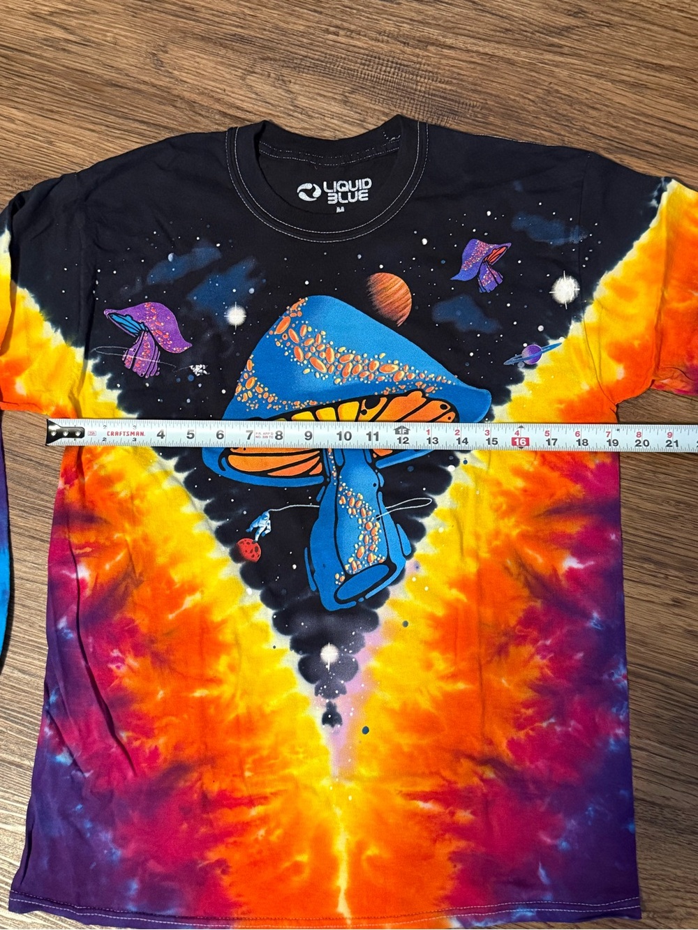 Liquid Blue Multicolor Tie-Dye Long Sleeve Tee with Psychedelic Mushroom Design - Picture 6 of 7